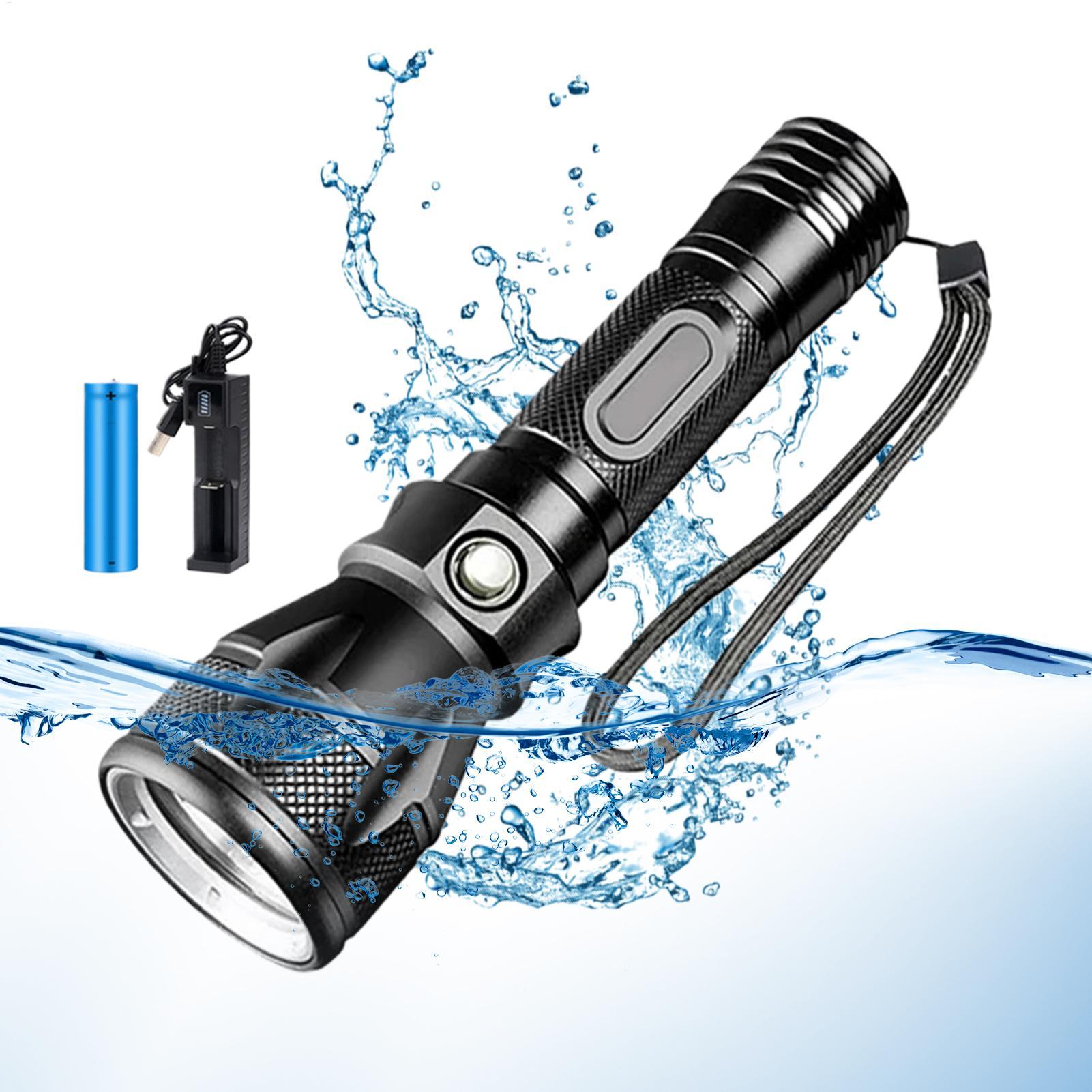 Aquatic Diving - 3モード強力充電式防水LEDダイビング懐中電灯トーチポータブルダイブライト夜間屋外スポーツ水中安全用