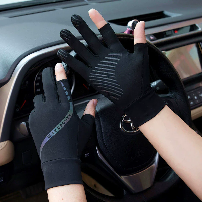 Spearfishing Glove - メンズ夏アイスシルクサイクリンググローブ薄型日焼け止め運転ハーフフィンガータッチスクリーン釣り手袋二本指デザイン